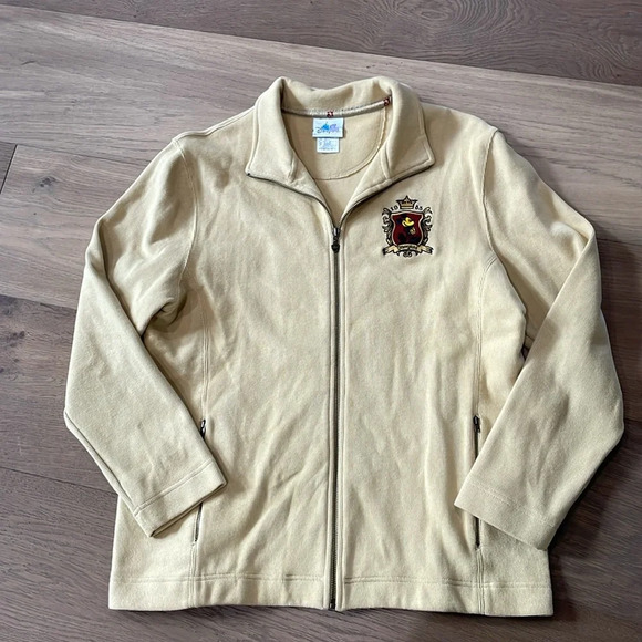 Vintage Disney 1955 Mickey Badge Embroidered Zip Up Beige Jacket Size XL - Picture 1 of 9